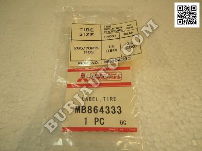 LABEL,TIRE PRESSURE MITSUBISHI MB864333